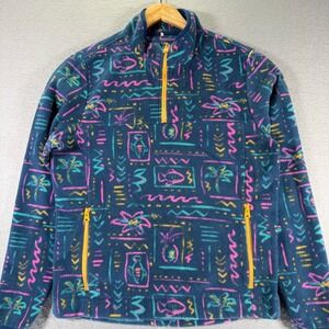 Chubbies Fleece Pullover Mens‎ Medium Blue Tropical Palm Tree 1/2 Zip
